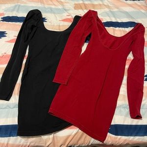 Black & Burgundy Backless Mini Dress